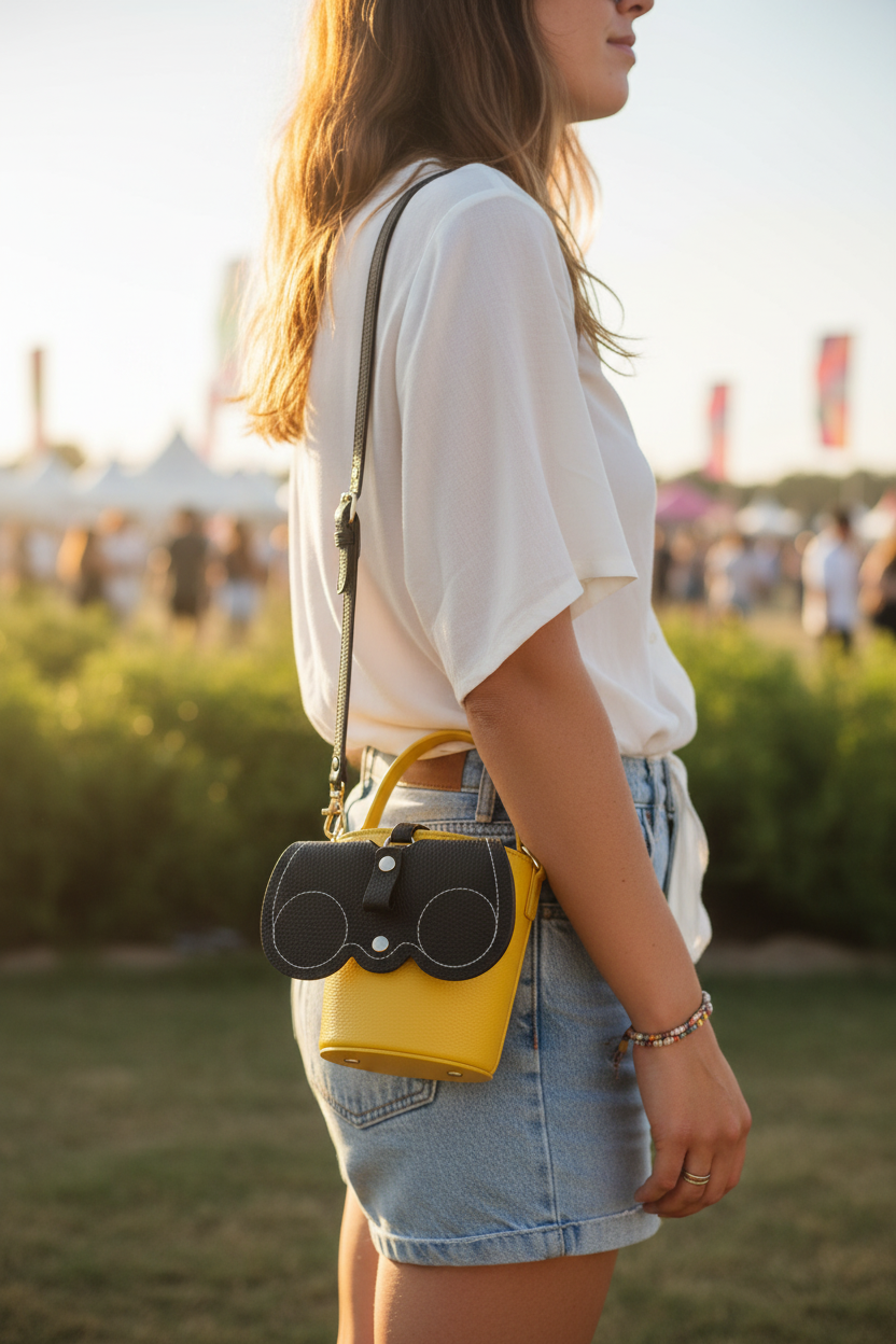 Brillenhoesje aan schoudertas festival