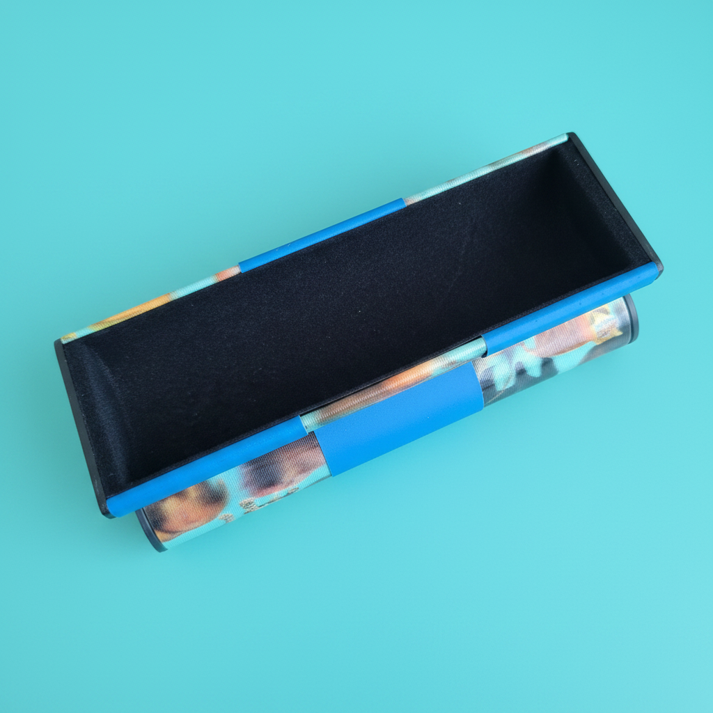 Open tropisch etui op turquoise