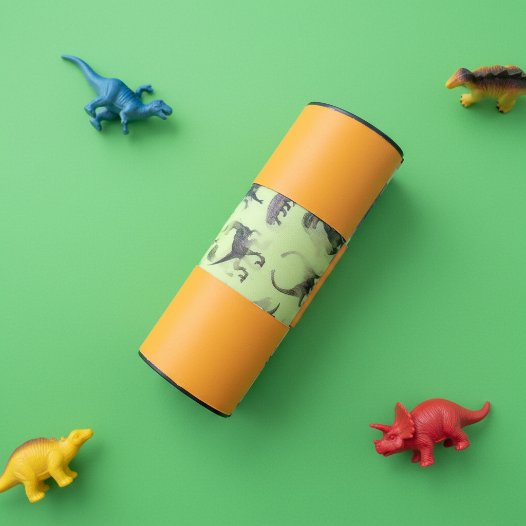 Oranje dino etui op groen